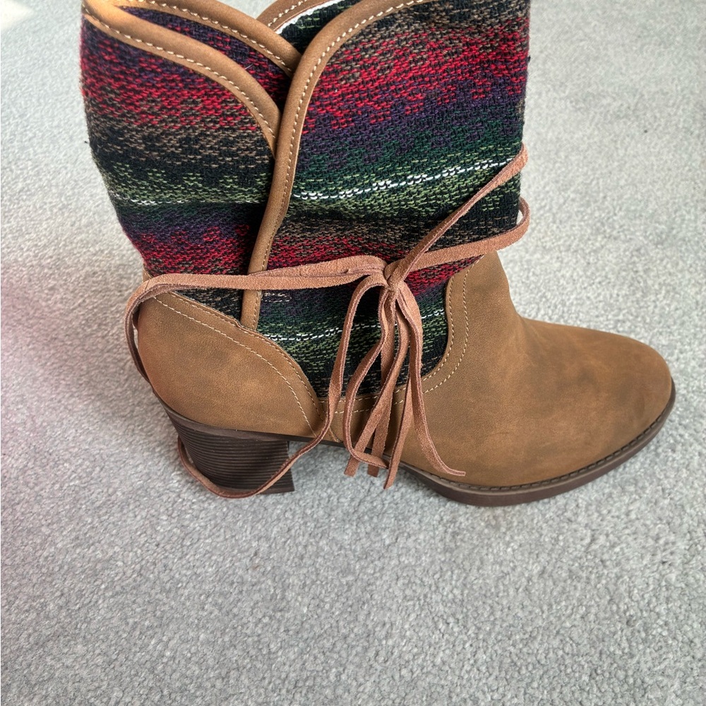JustFab Brown and Multicolor Heeled Boots